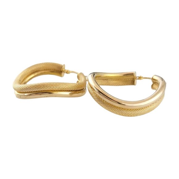 Vintage 14K Yellow Gold Curved Textured Hoop Earrings #14493 - Picture 2 of 7